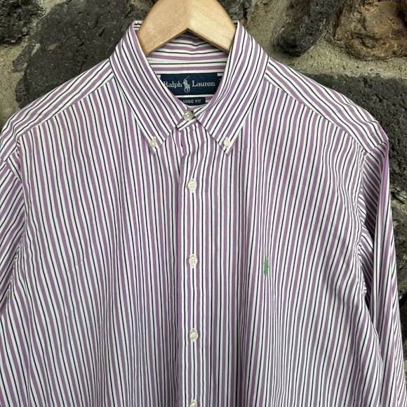 Men’s Ralph Lauren 15 - 32/33 Classic Fit Long Sleeve Shirt Purple Striped - Picture 3 of 6
